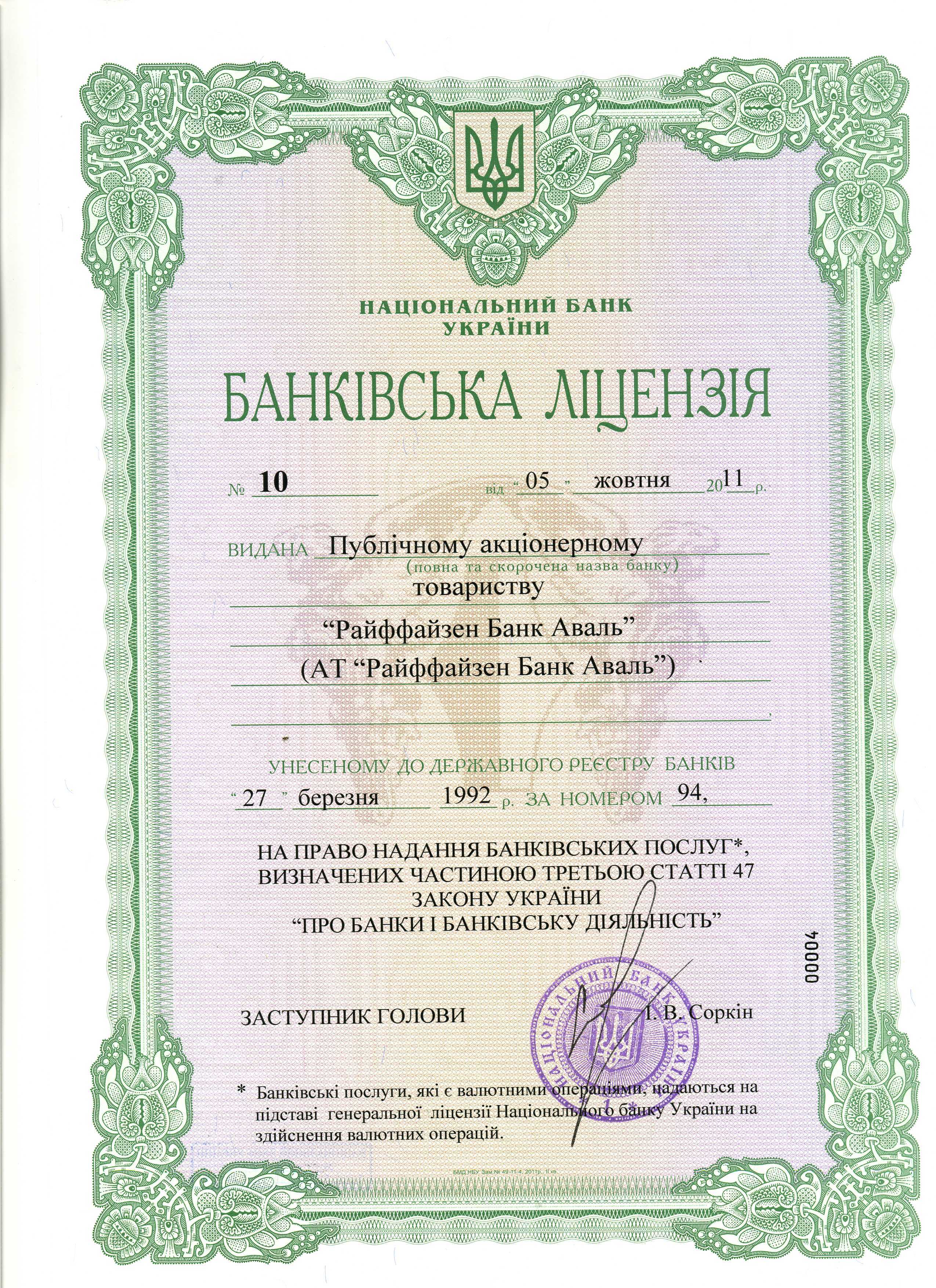 Сертификат Банк Аваль